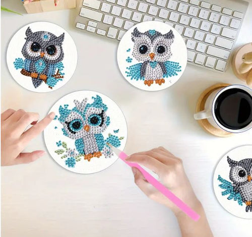 Owl Coaster set 4 pcs set - Diamond Painting Bling Art