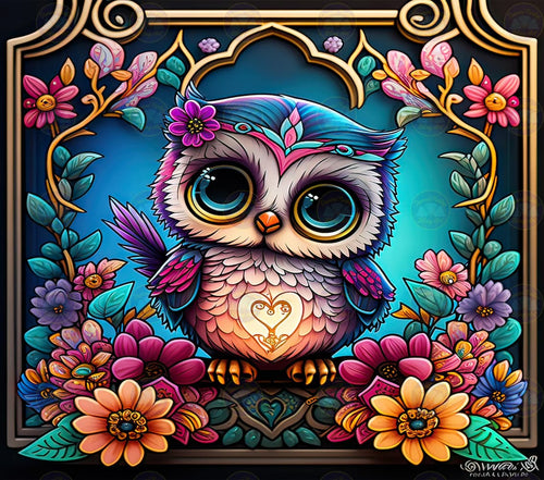 Owl with Flowers Stain Glass - Diamond Painting Bling Art
