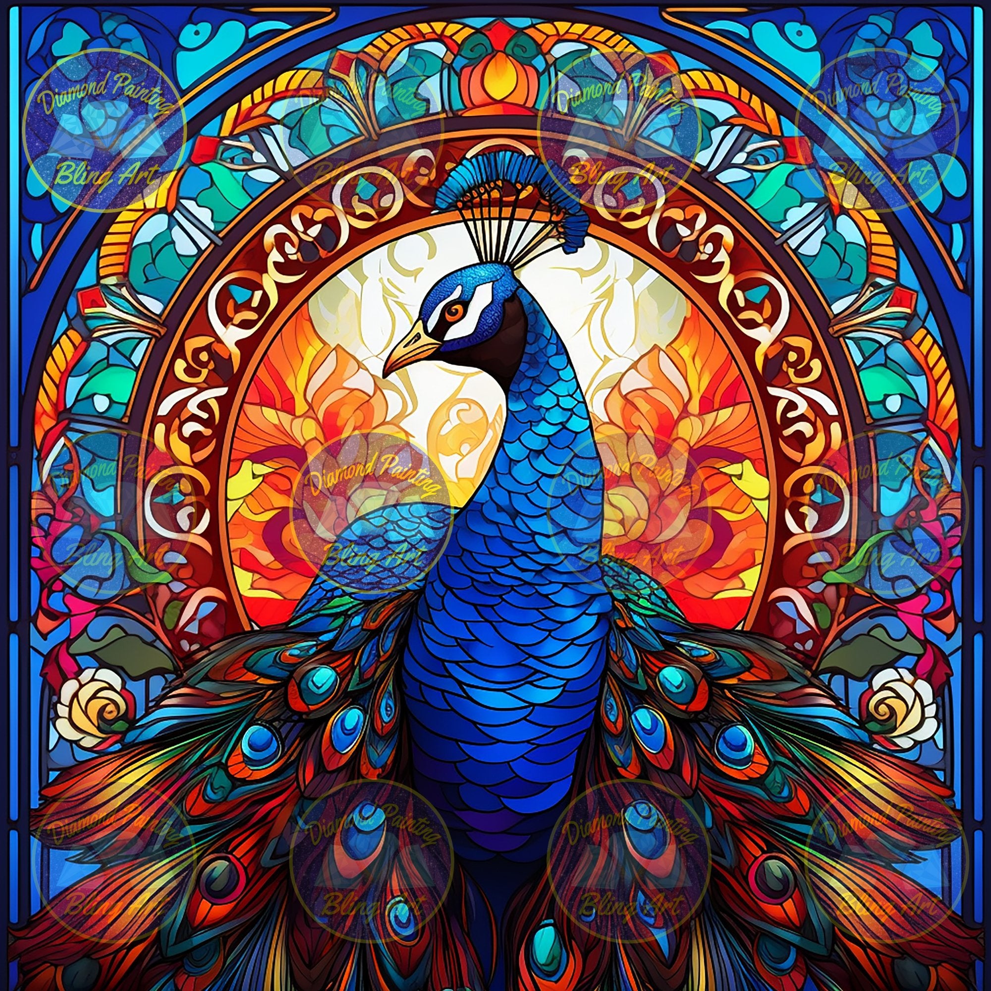 Peacock Stain Glass  Diamond Painting Bling Art