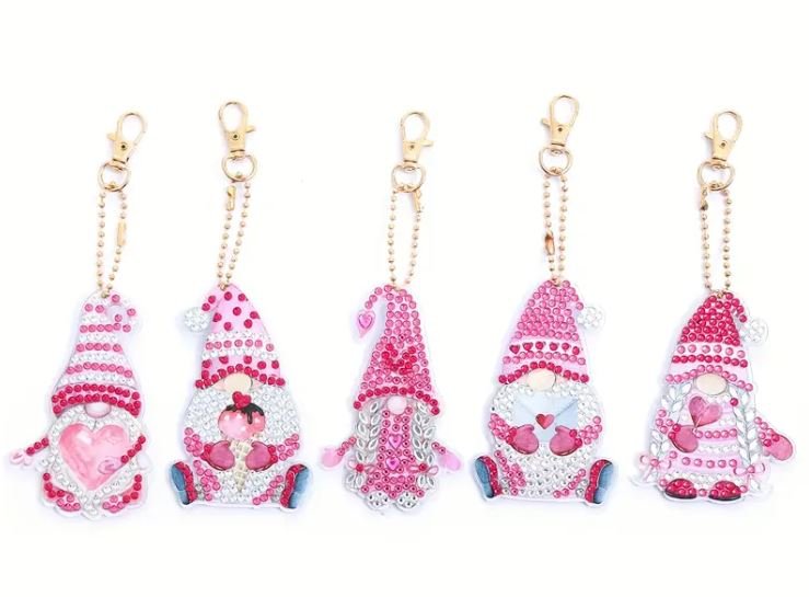 Pink Gnome Key Chains - Diamond Painting Bling Art