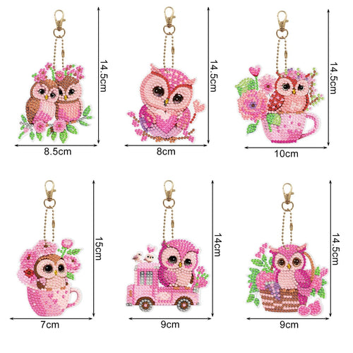 Pink Owls Key Chains - Diamond Painting Bling Art