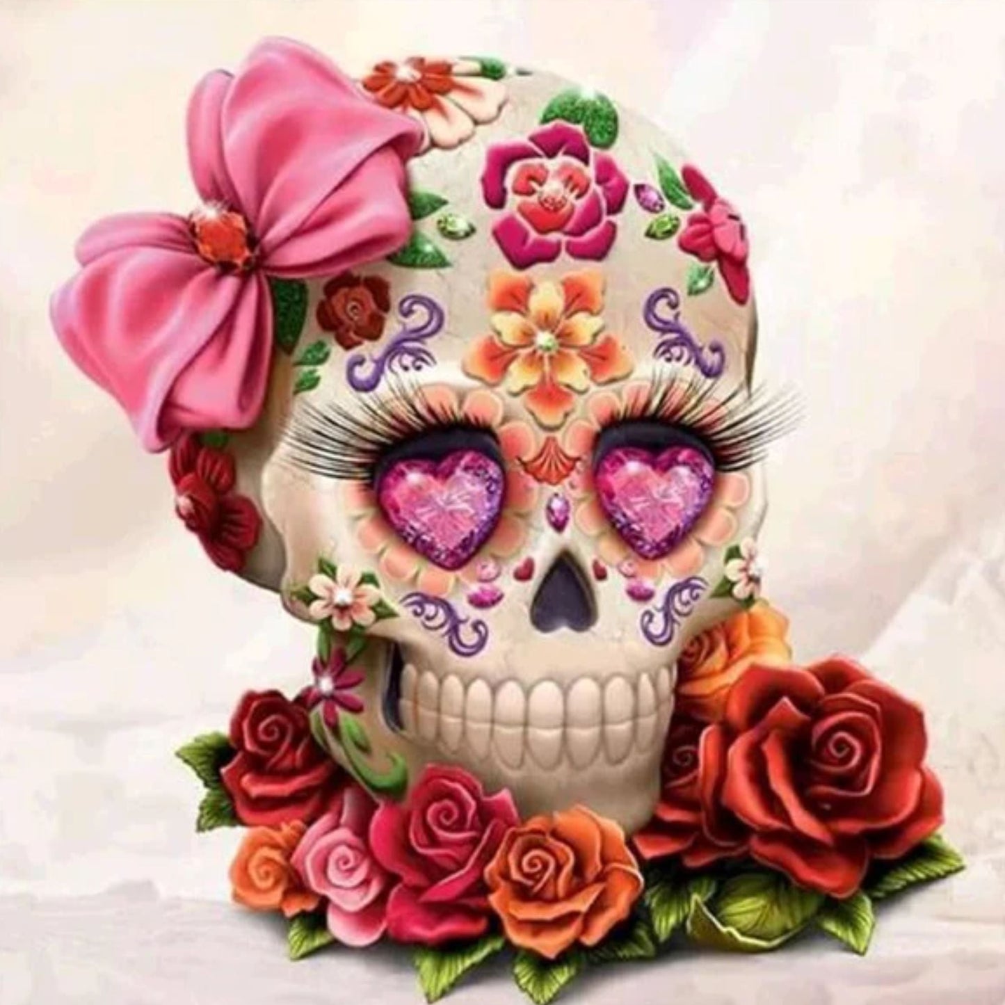 Pink Roses Skull - Diamond Painting Bling Art