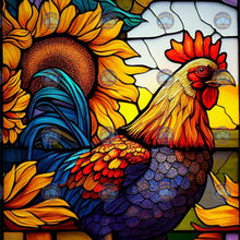 Cargar imagen en el visor de la galería, Rooster with Sunflowers Stain Glass - Diamond Painting Bling Art
