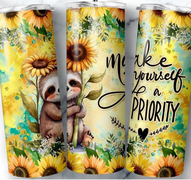 Sloth Make Yourself a Priority Tumbler - Diamond Painting Bling Art
