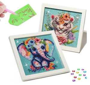 Snack Size Elephant or Tiger with Frame - Diamond Painting Bling Art