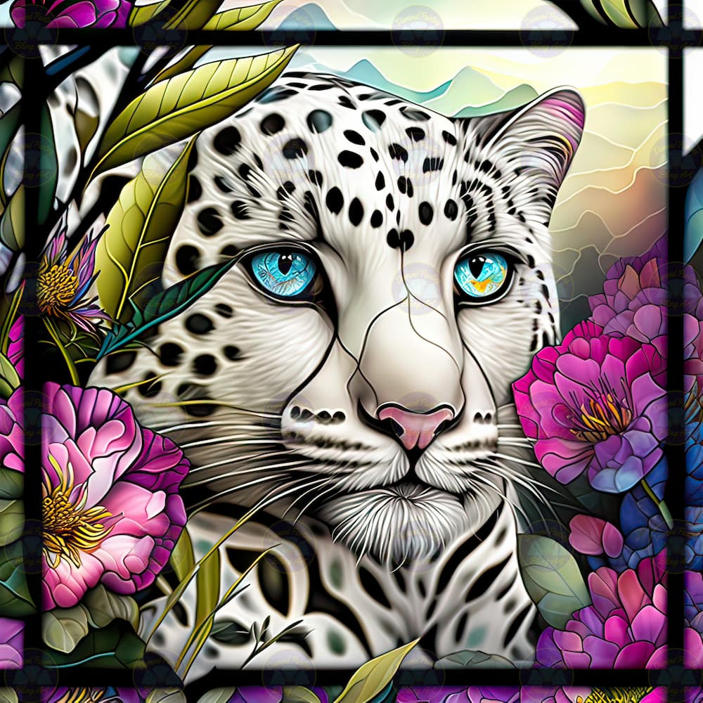 Snow Leopard Stain Glass - Diamond Painting Bling Art