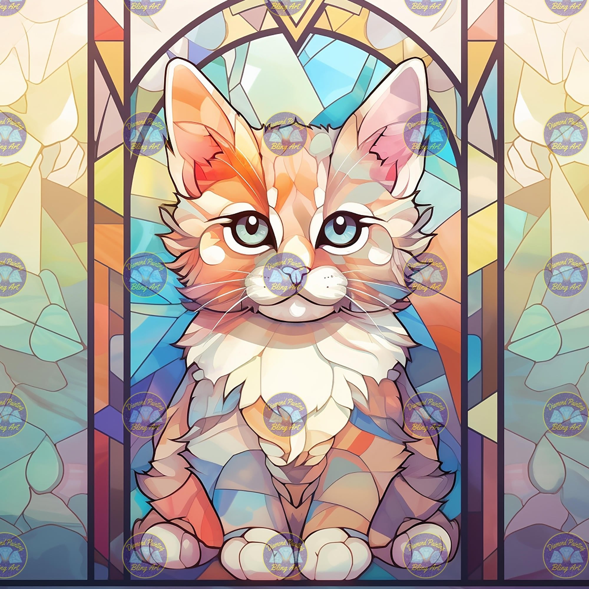 Stain Glass Cat  Diamond Painting Bling Art