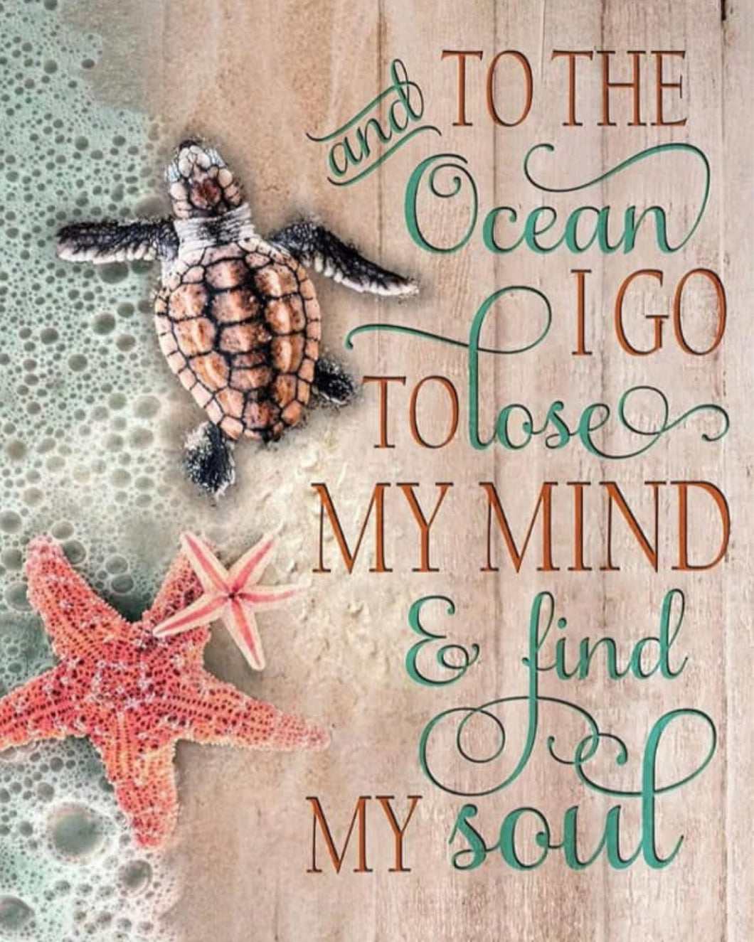 To the Ocean I Go - Diamond Painting Bling Art  Turtle, starfish, sand, inspirational quote