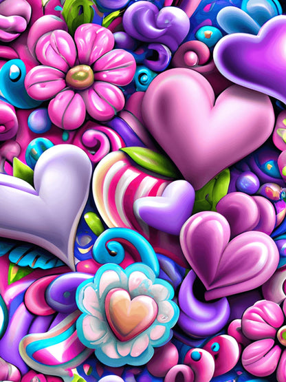 Whimsical Hearts & Flowers Crystal - Diamond Painting Bling Art